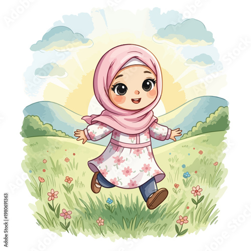 Cute Little Muslim Girl in Religious Outfit