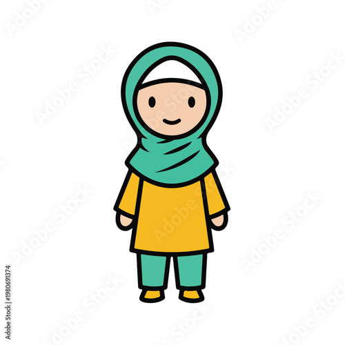 Cute Little Muslim Girl in Religious Outfit
