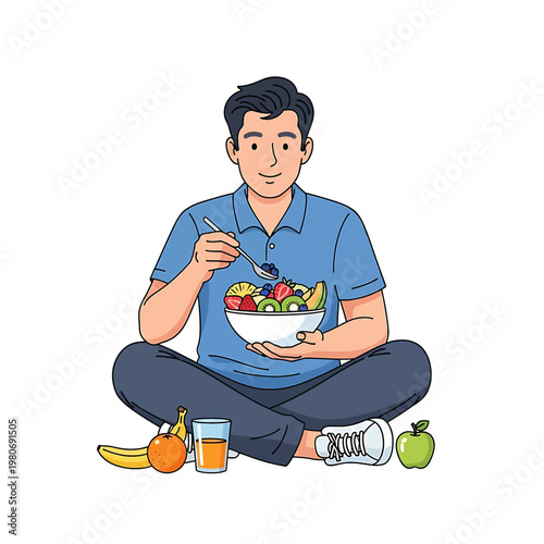 Man eating healthy food sitting down.