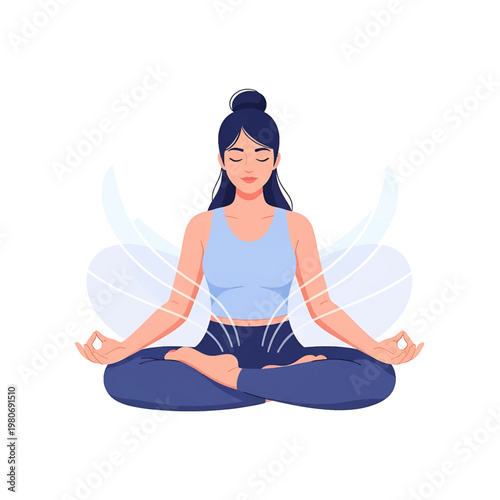 Woman in meditation yoga pose serene.