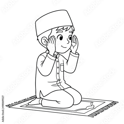 Cute Muslim Boy Character in White Religious Outfit