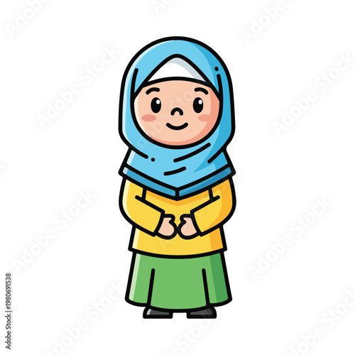 Cute Little Muslim Girl in Religious Outfit