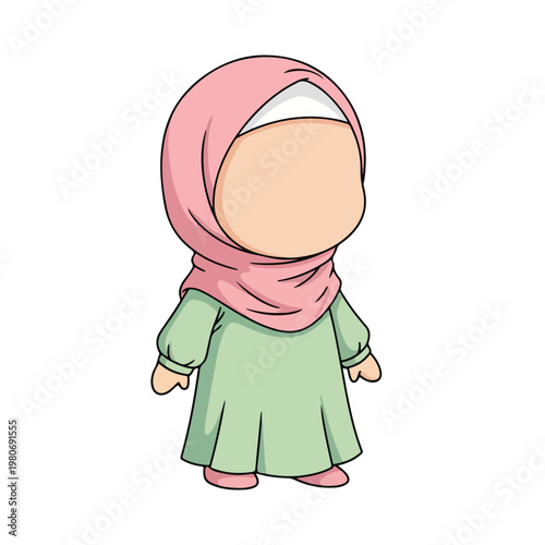Cute Little Muslim Girl in Religious Outfit