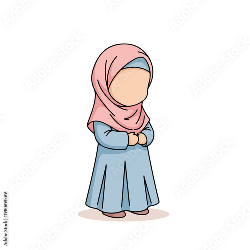 Cute Little Muslim Girl in Religious Outfit