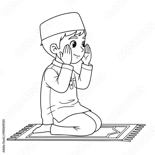 Cute Muslim Boy Character in White Religious Outfit