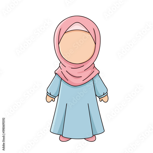 Cute Little Muslim Girl in Religious Outfit