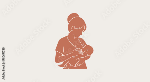 Minimalist illustration of a mother breastfeeding her baby.