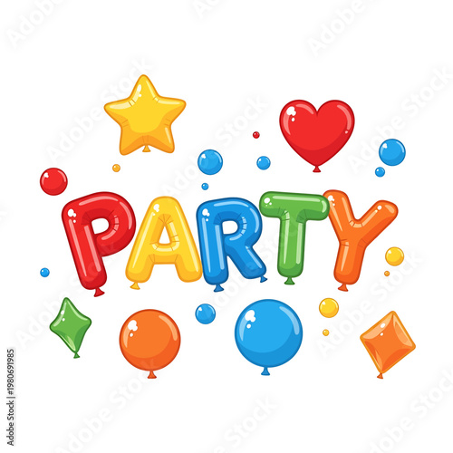 Colorful Party Celebration Text Sign.