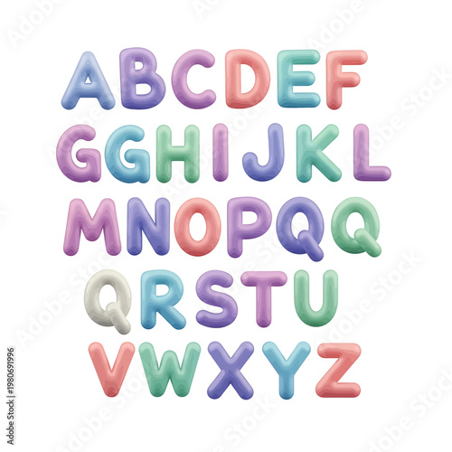 Colorful alphabet letters in pastel hues.