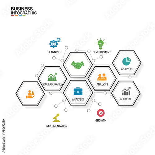 Business Strategy Infographic Hexagonal Flowchart.