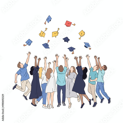Celebrating Success Group of Diverse Graduates Tossing Caps in the Air