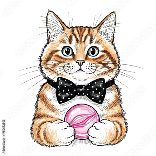 Adorable Cat with Bow Tie and Ice Cream for Whimsical Pet Photography