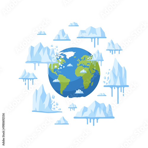 Earth Globe with Melting Ice Caps.