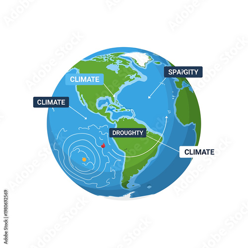 Earth Globe with Climate Change Labels.