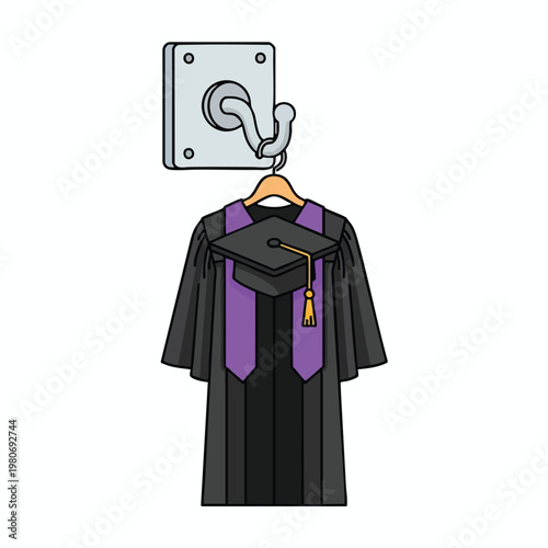 Elegant Graduation Gown Hanging on Hook for Commencement Celebration