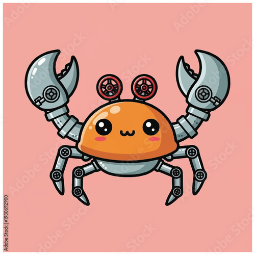 Cute cartoon robot crab creature.