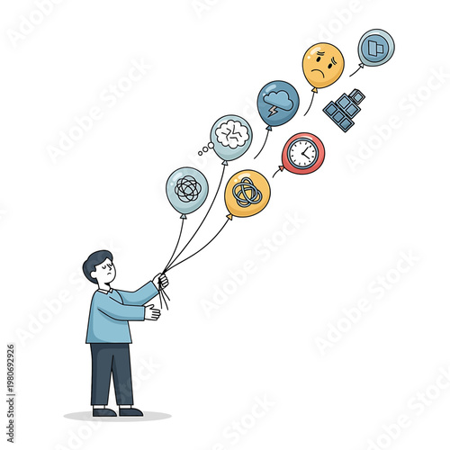 Man Holding Many Different Colored Balloons.