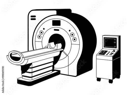Medical imaging technology MRI machine with computer console equipment