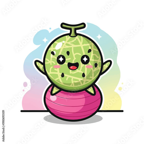 Smiling green watermelon cartoon character.