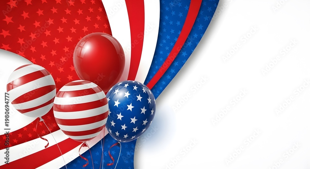 Obraz premium Patriotic balloons with american flag colors and star pattern background