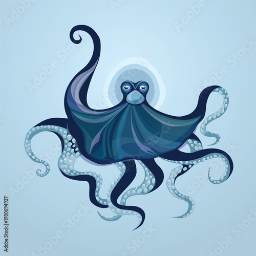 Vector alien octopus  in dark blue