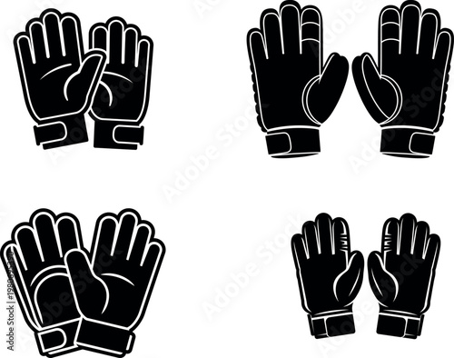 Cricket wicket keeping gloves black silhouette icon set for sports gear