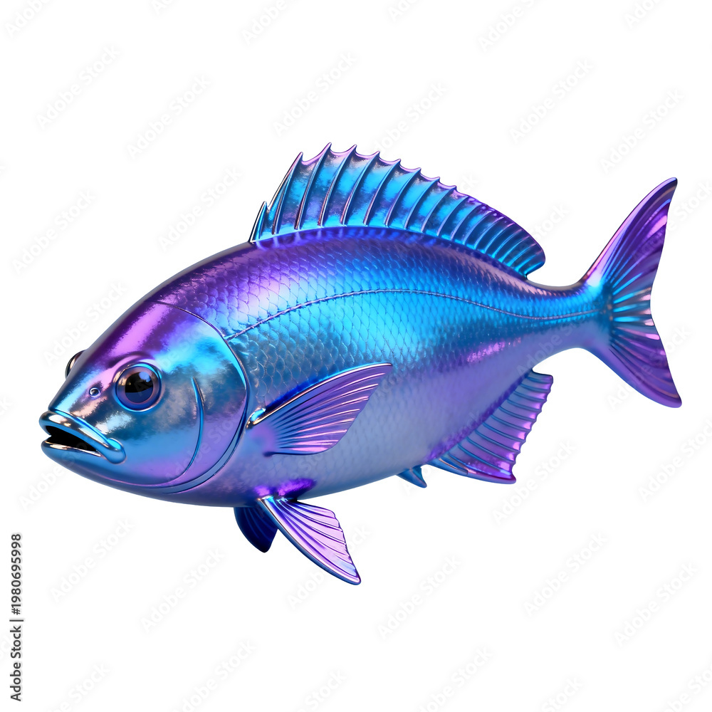 Fototapeta premium [Transparent Background PNG]3D Render of Iridescent Metallic Fish