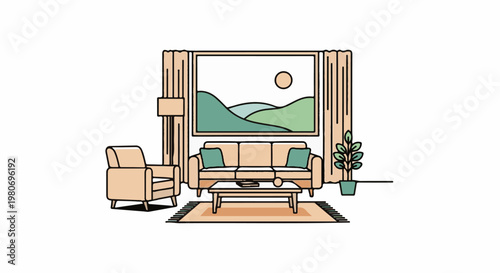 Cozy living room with armchair, sofa, coffee table, and window view