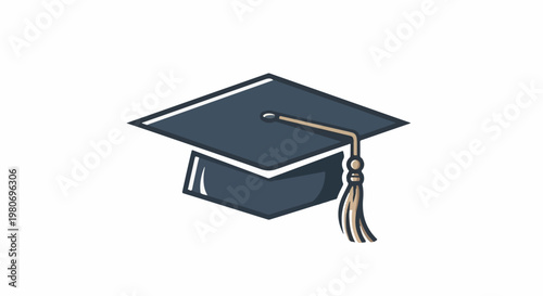 A dark blue graduation cap with a gold tassel and brim