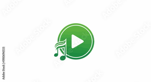 A green play button icon with music notes