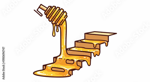 Honey drips from dipper onto a set of stairs creating a sweet cascade