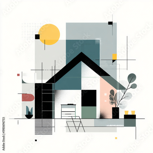 Modern Abstract House Design With Geometric Shapes For Architecture Concepts