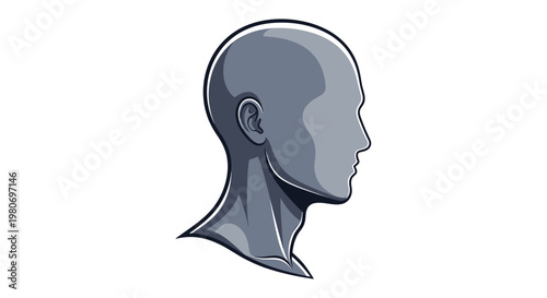 Profile of a realistic human head silhouette, gray tones, clean illustration, profile view, anatomical representation of a head in shadow
