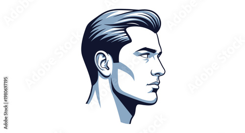 Sleek and sophisticated male profile illustration, capturing contemporary style with a sharp haircut and confident aesthetic for fashion and beauty concepts