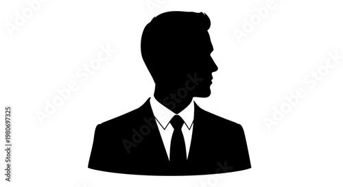 Professional Businessman Silhouette Icon - Anonymous Male Profile in Suit and Tie, Ideal for Corporate Identity, User Avatars, and Business Concepts