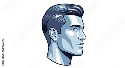 Profile of a Blue-Tinted Man's Head, Stylized and Abstracted for Modern Design Applications