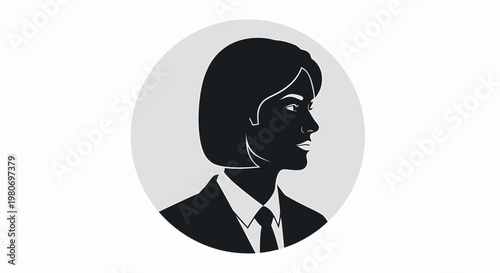Silhouette profile of a professional woman wearing a suit and tie, symbolizing career and success in the corporate world
