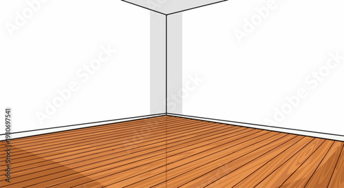 Simple illustration of an empty room with wooden floor and white walls