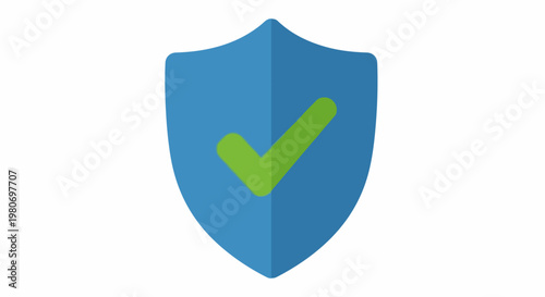 Blue shield with green checkmark symbol on white background