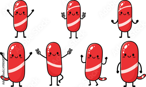 Cute Blood Drop and Stomach Character Illustration Set Showing Angry Blood Cell and Injured Digestive Organ with Medical Health Concept in Cartoon Style