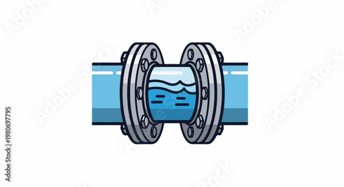 A cartoon style illustration of a pipe segment with water flowing