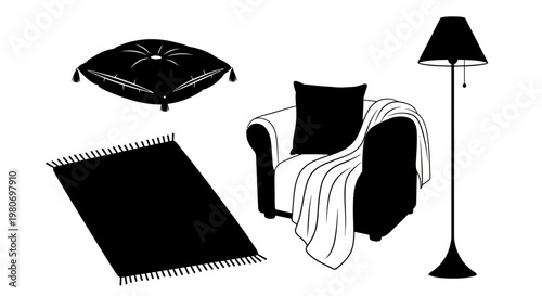 Black and white living room furniture.