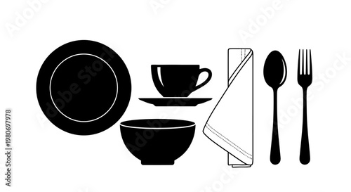 Black and white table setting icons.