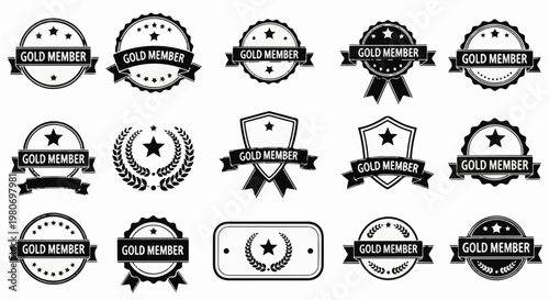 Collection of various black and white "gold member" award seals
