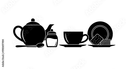 Black and white tea set icons.