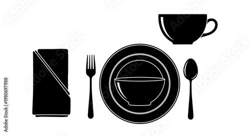 Black and white table setting icons.