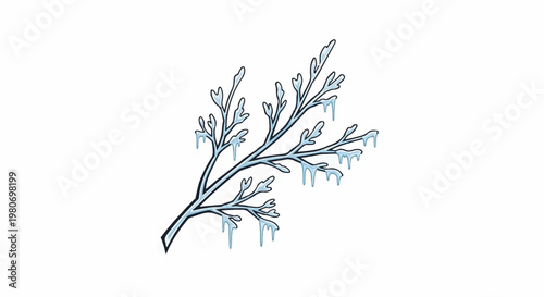 A stylized illustration of an icy tree branch with icicles hanging down