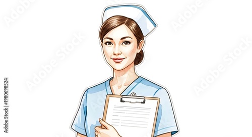 Nurse holding clipboard illustration with white background nurse cap healthcare worker healthcare