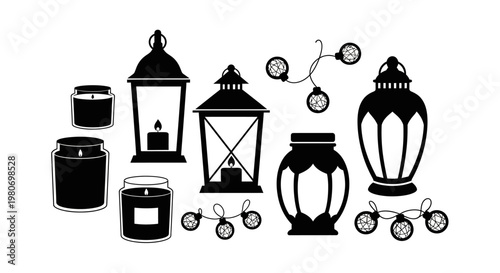 Black lanterns and candle holders.