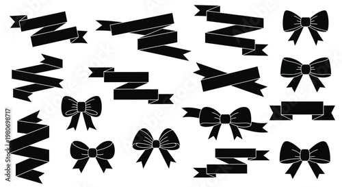 Black ribbon bows and strips collection.